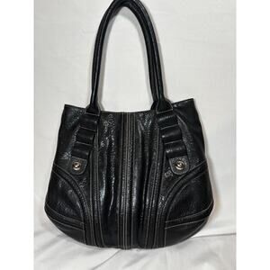 Nine West Vintage Women's Pebbled‎ Black Faux Leather Purse Bag Biker Retro Boho